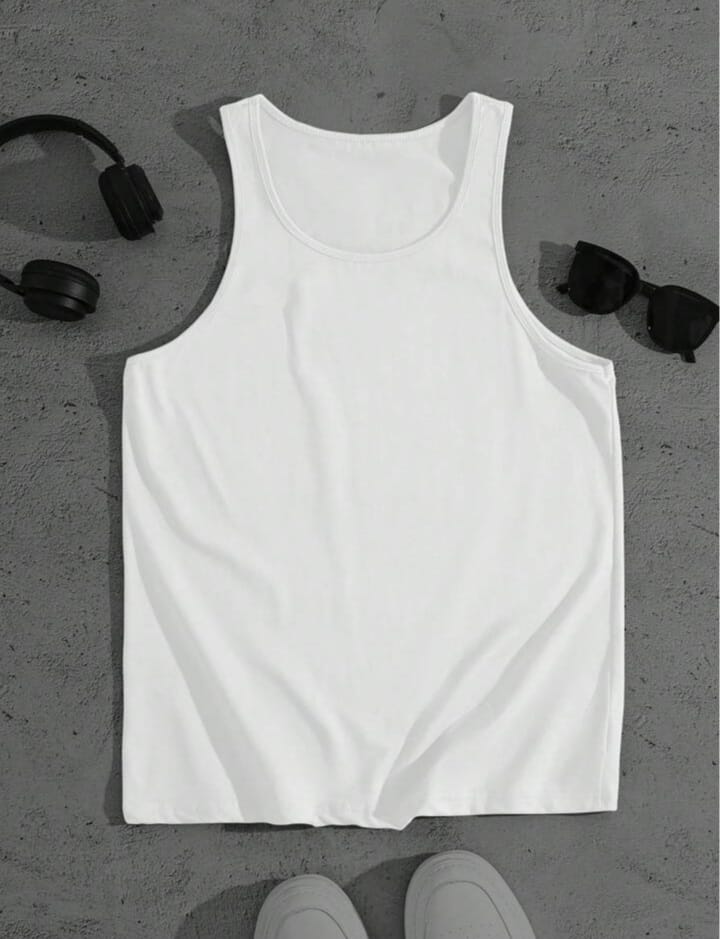 Men's Solid Color Pleated Round Neck Sleeveless Tank Top, Summer